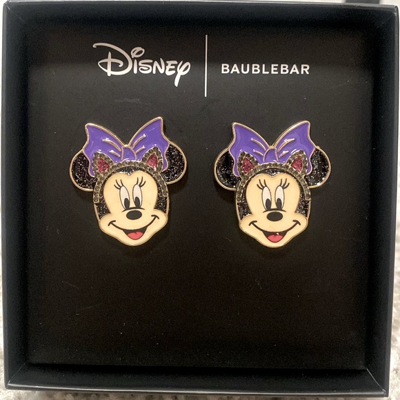 NWT Disney x Baublebar Minnie Mouse Halloween Cat Ears Purple Bow Stud Earrings - Picture 1 of 7